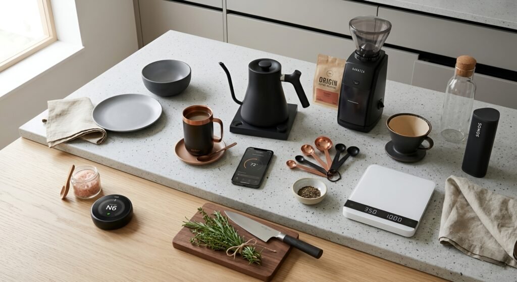 modern kitchen lifestyle flat lay smart home interior minimal trendy products lifestyle photography contemporary living room products minimalist home accessories